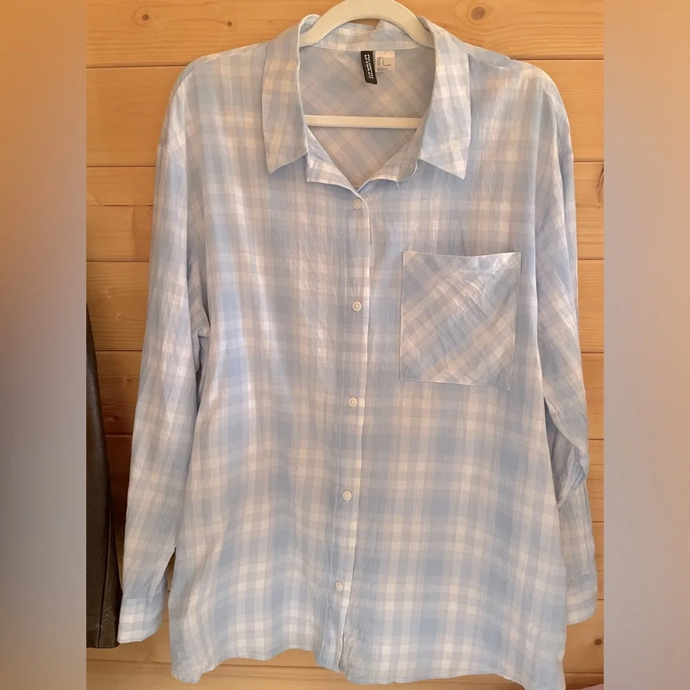 Light Blue Plaid Button-Up Shirt - Women - Picture 2 of 5